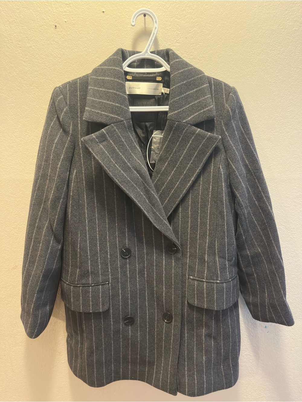 Gray Pinstripe Double-Breasted Blazer Jacket